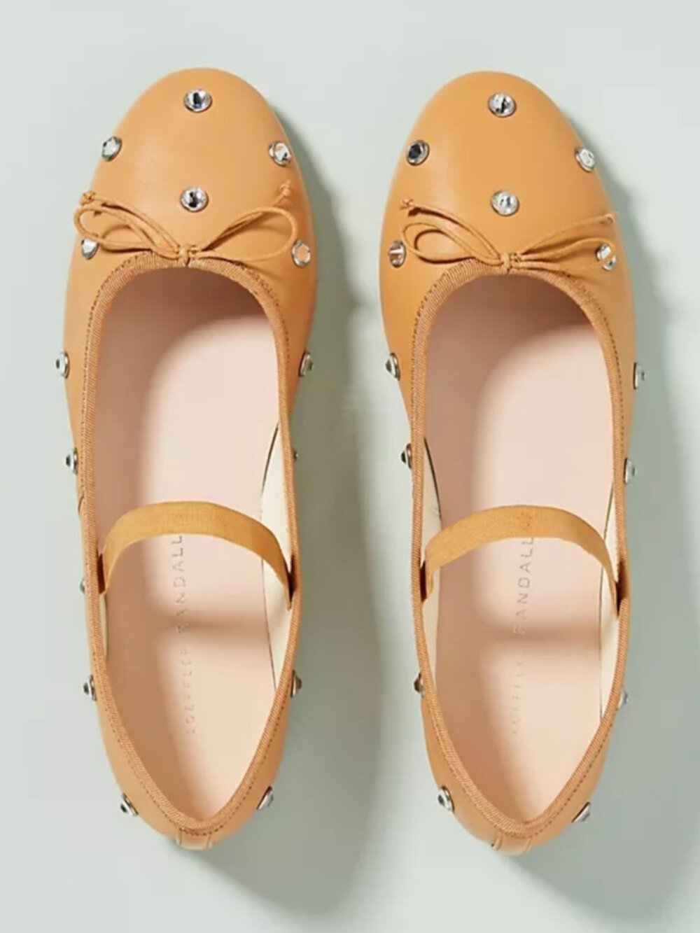 Loeffler randall caramel soft leather ballet flats with crystals size 7